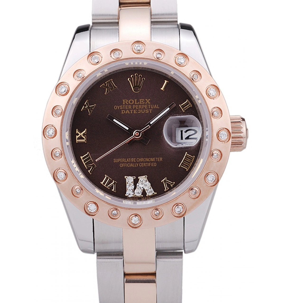 Aaa replica watch Datejust Polished 7475 Rose Diamonds Bezel Gold Dial Brown Rolex 1026